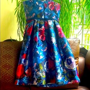 Pamella Roland Blue and Purple Floral Dress
